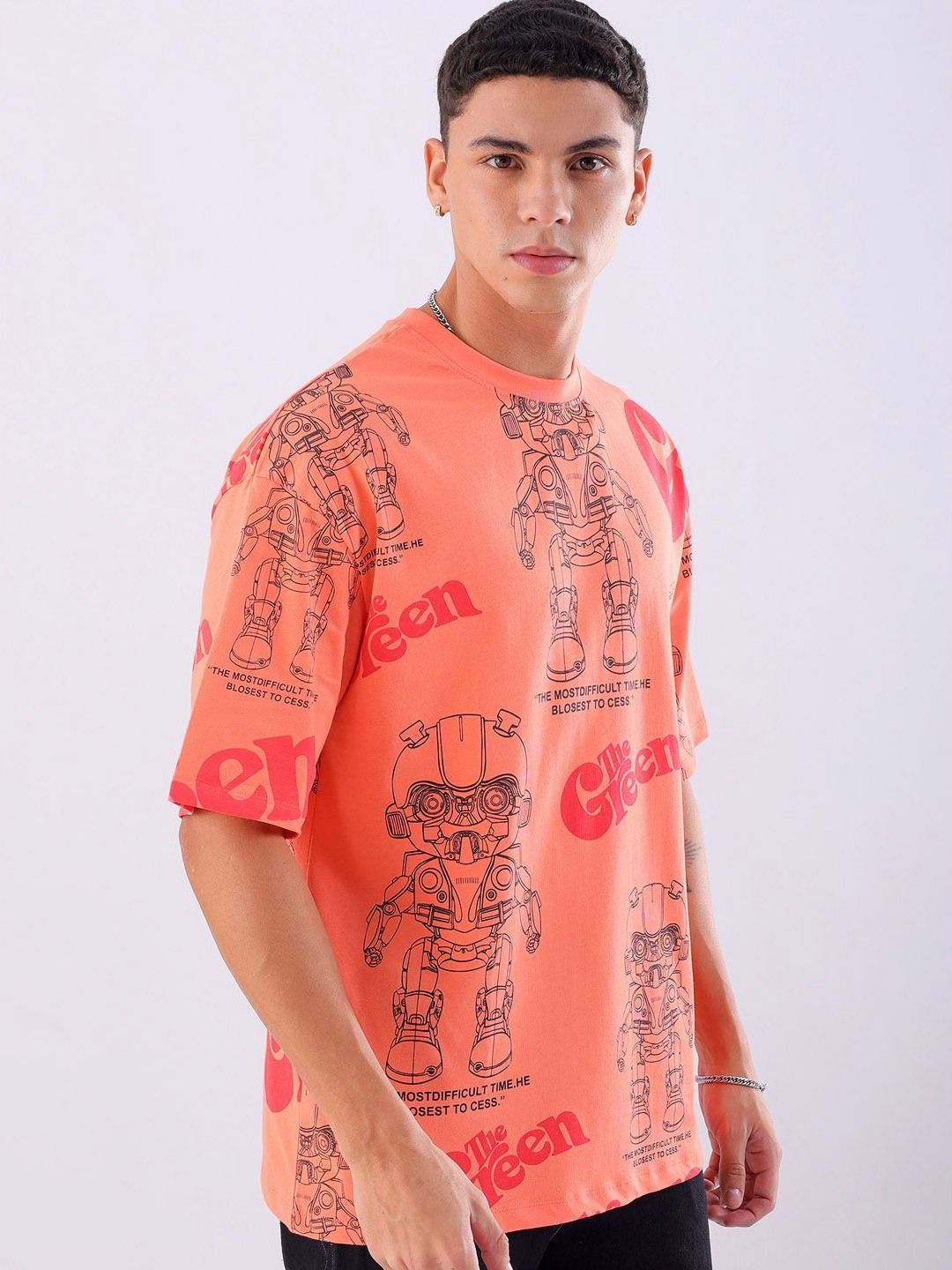 The Indian Garage Co Men Floral Printed Hooded Boxy Pure Cotton T-shirt