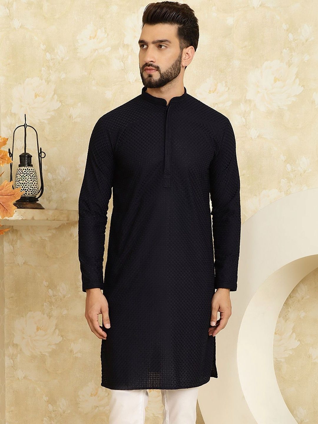 SOJANYA Lelaki Berpetak Kerja Benang Kurta