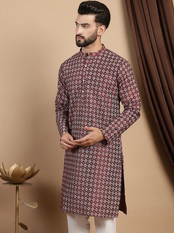 Anouk Geometric Woven Design Mandarin Collar A-Line Kurta
