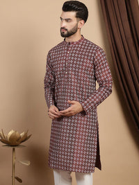 Anouk Geometric Woven Design Mandarin Collar A-Line Kurta