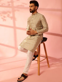 Anouk Ethnic Motifs Woven Design Band Collar Cotton Silk Straight Kurta