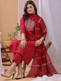 KALINI Yoke Design Sequinned Round Neck Kurta With Trousers & Dupatta