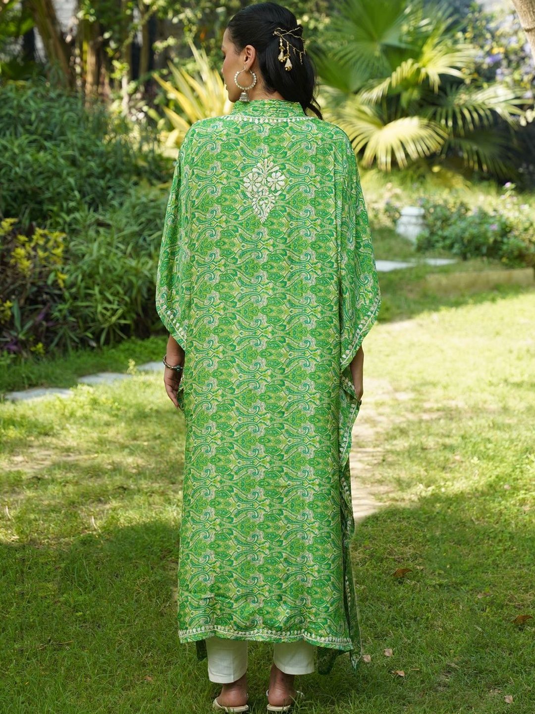 Rumah Chikankari Wanita Bercetak Chikankari Crepe Kaftan Kurta