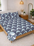 KLOTTHE Blue Floral Printed Dilengkapi Cadar 400TC Super King Dengan 2 Sarung Bantal