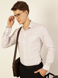 Thomas Scott Men Smart Spread Collar Checked Cotton Formal Shirt