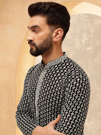 Anouk Motif Etni Hitam Bersulam Kurta Lurus Kapas Tulen Dengan Seluar