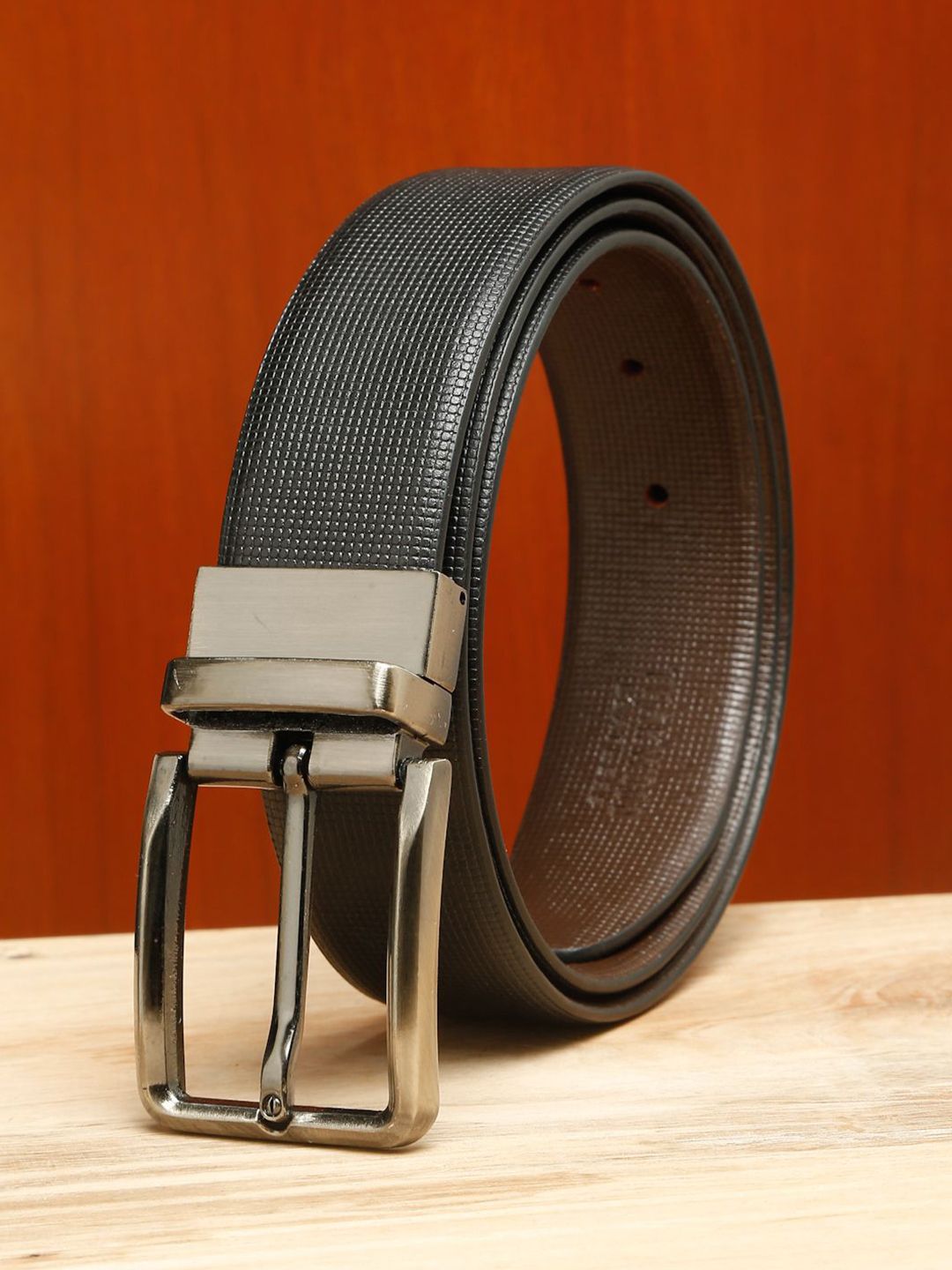 Teakwood Leathers Men Textured Leather Reversible Formal Belt