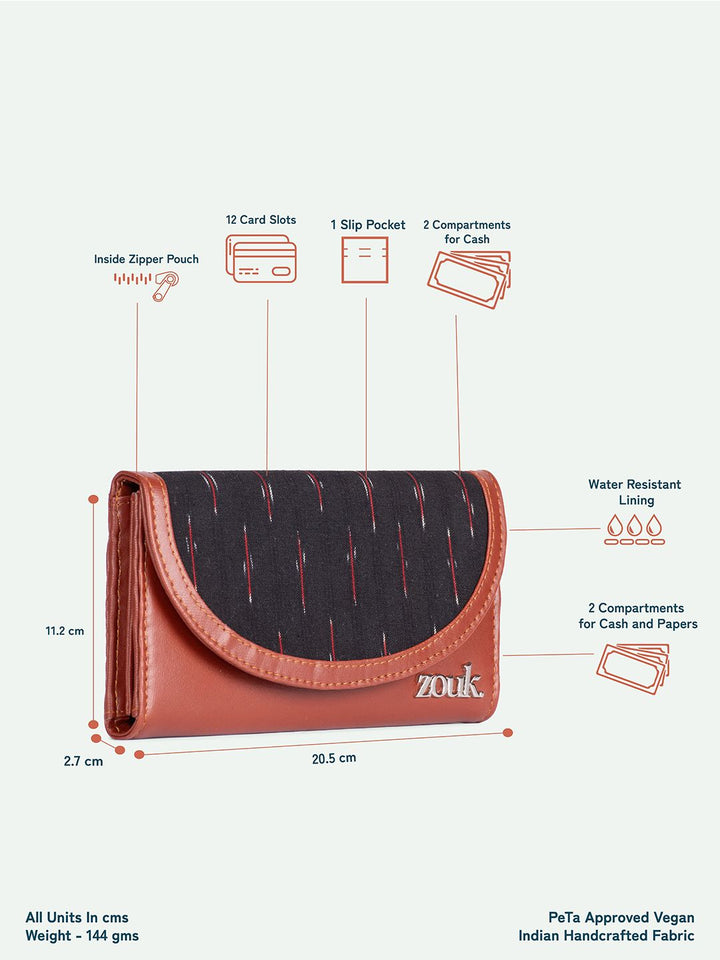 ZOUK Women Ikat Gre Red Kyra Flap Wallet