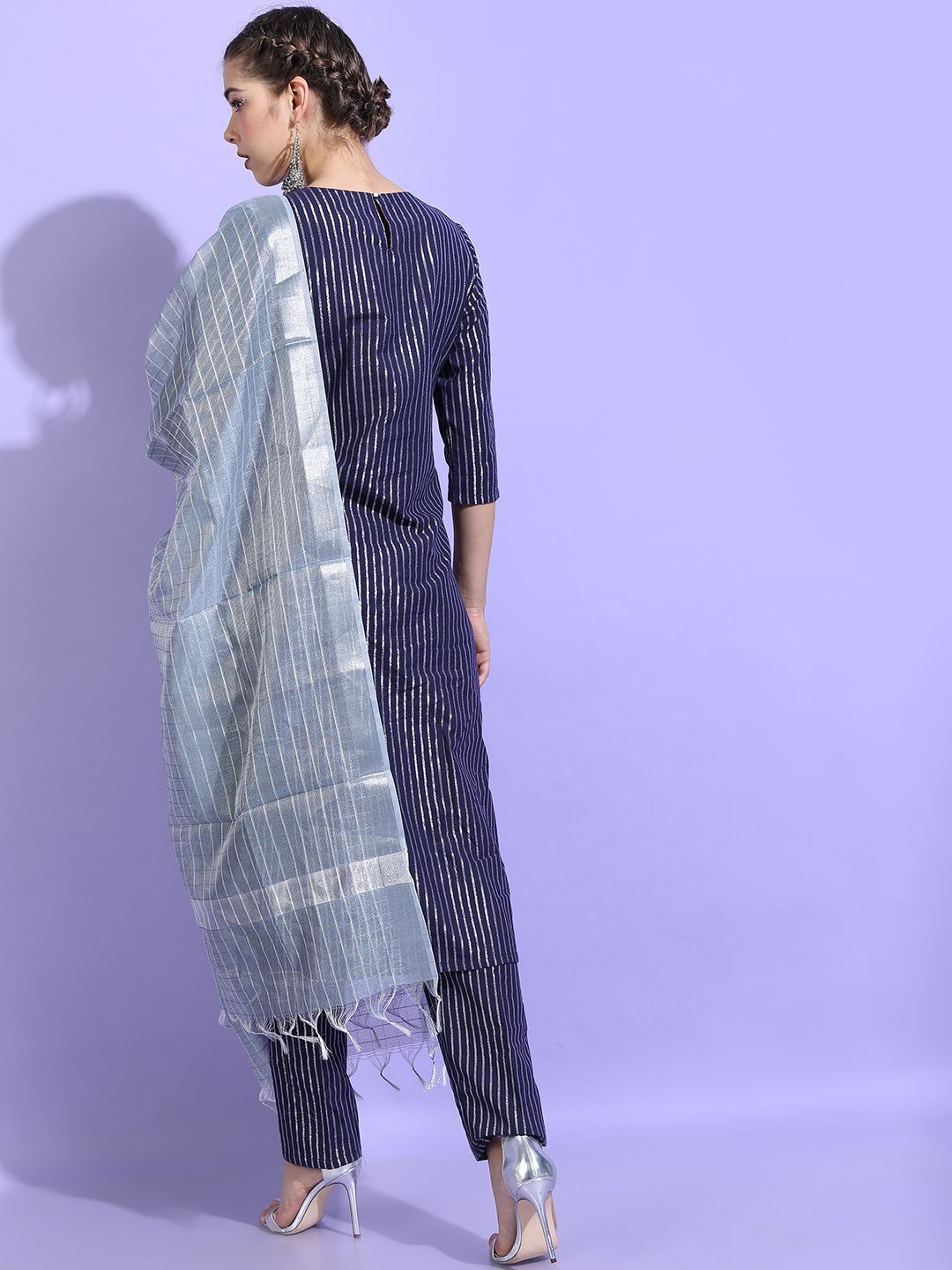 Vishudh Women Striped Regular Pure Cotton Kurta with Palazzos & With Dupatta
