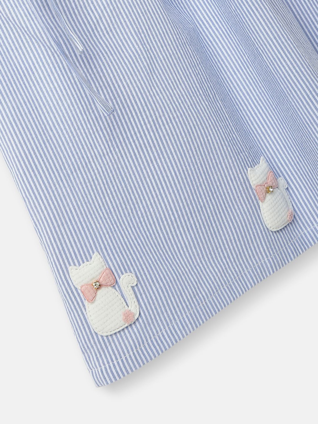 Nauti Nati Girl Cotton Peter Pan Collar Dress with Front Pockets and Cat Patches