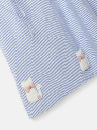 Nauti Nati Girl Cotton Peter Pan Collar Dress with Front Pockets and Cat Patches