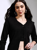 Tokyo Talkies Women Ribbed V-Neck Cardigan Sweaters