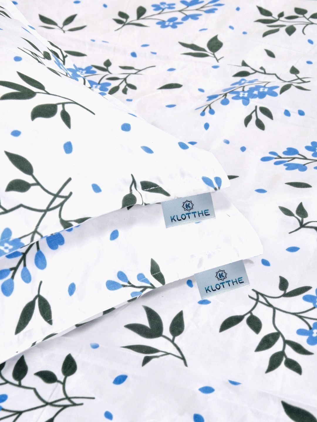 KLOTTHE White & Blue Floral Printed 300 TC King Bedsheet Set 2.50 x 2.25 m