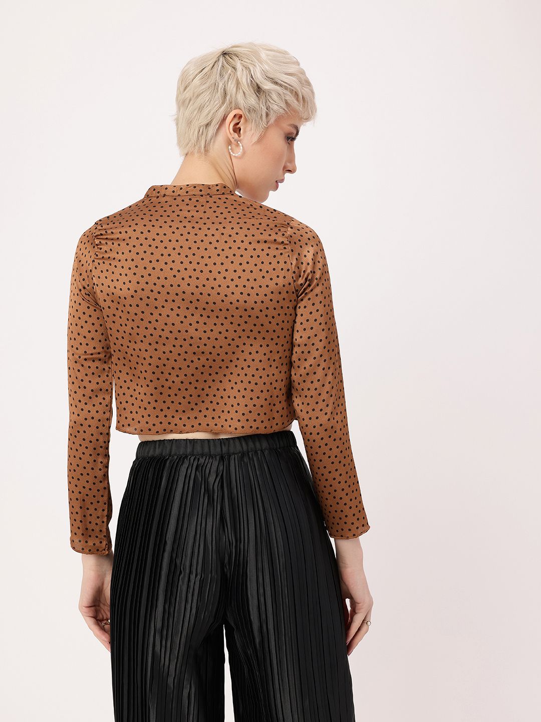 DressBerry Retro Charm Polka Dots Print Crop Shirt
