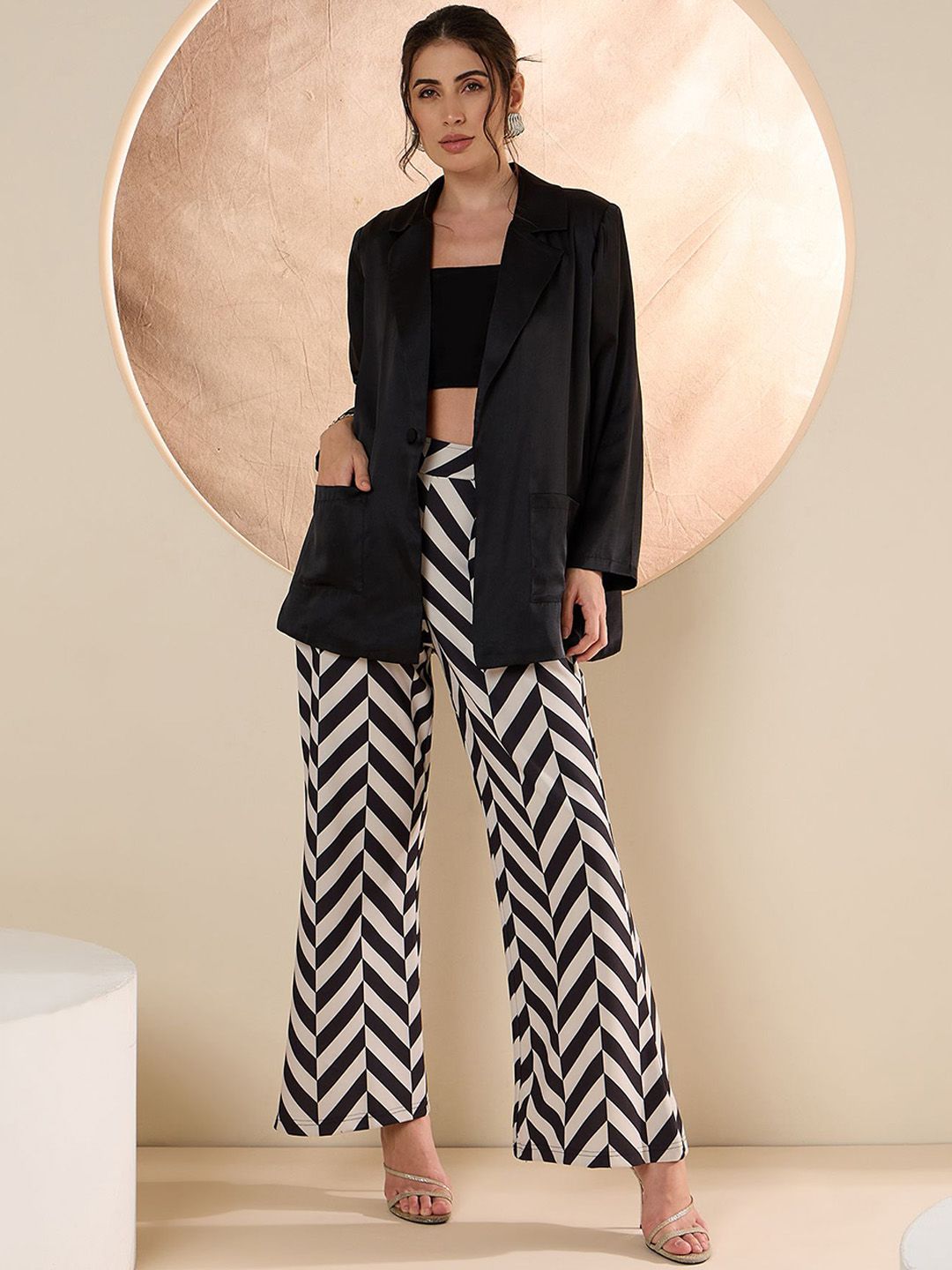 Antheaa Shirt Collar Blazer & Checked Trouser