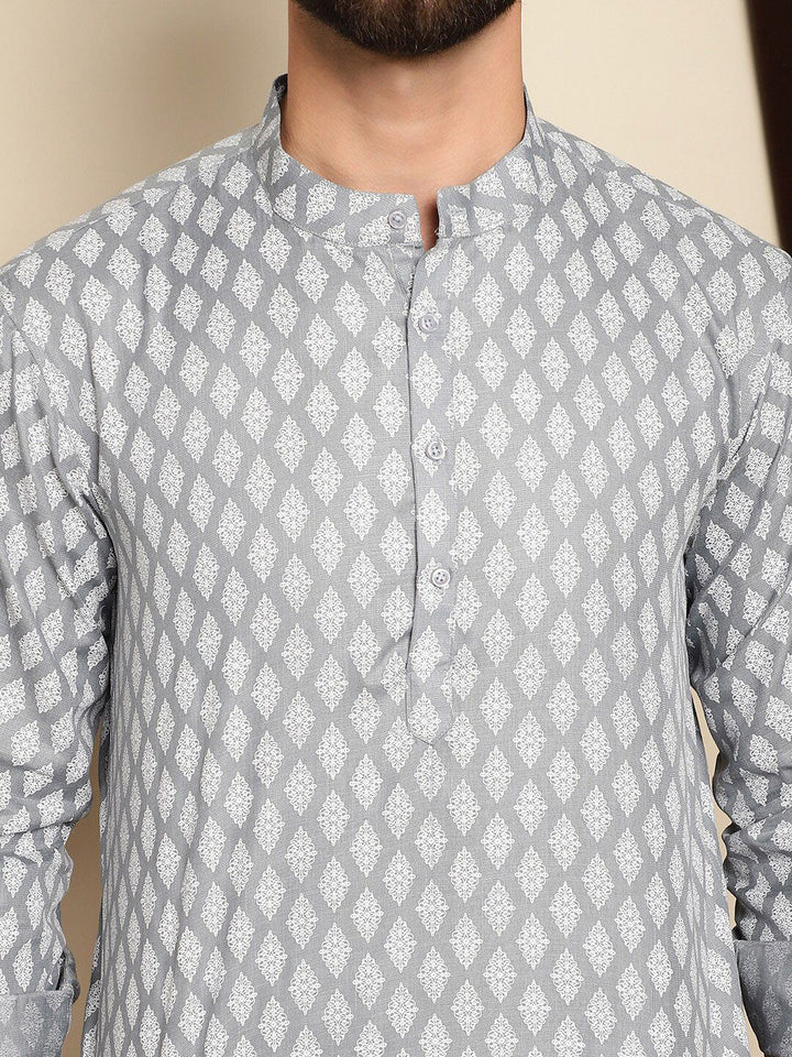 Anouk Lelaki Motif Etnik Bercetak Lengan Berkobar Kurta Pendek
