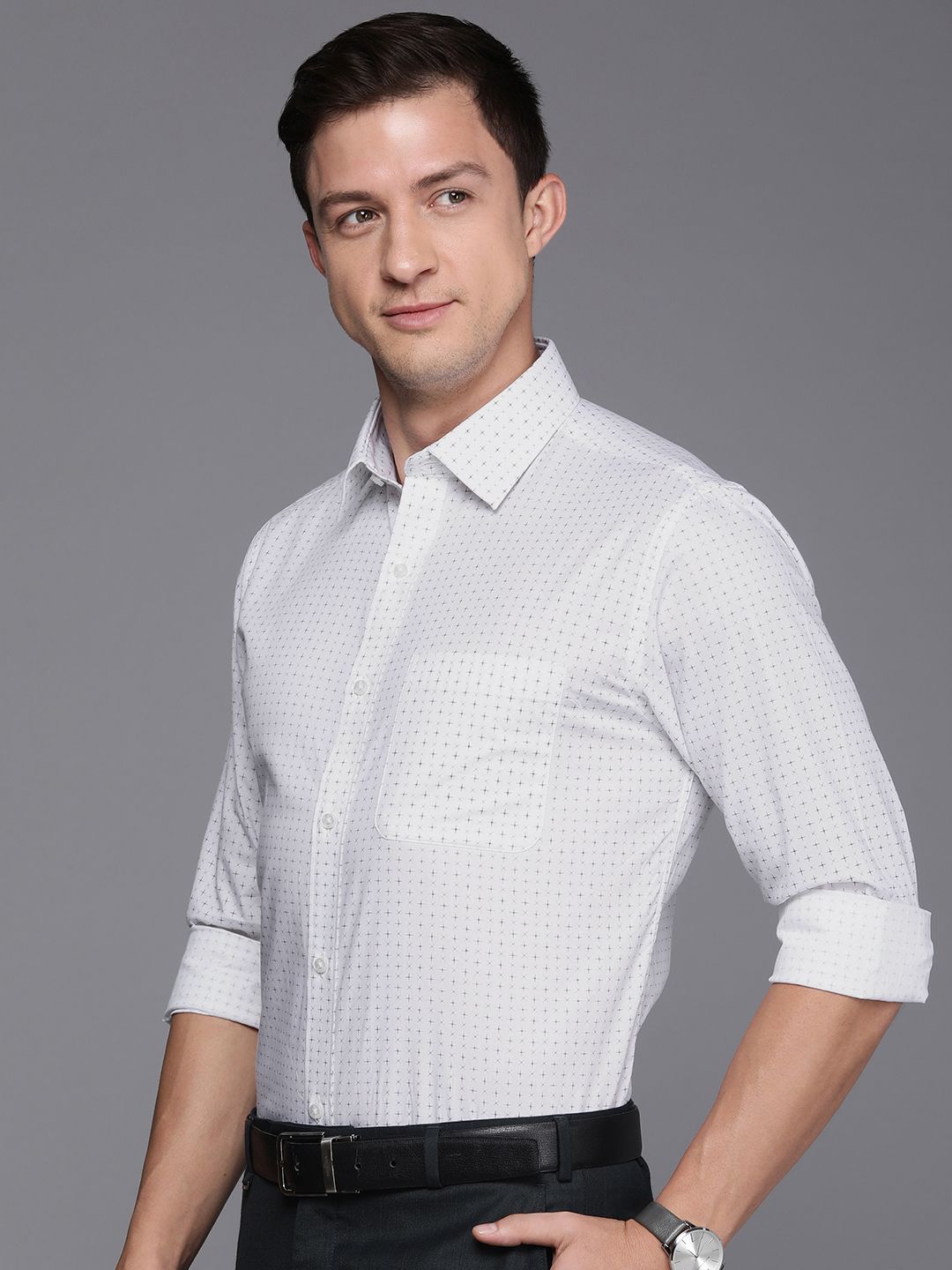 Raymond Men Pure Cotton Slim Fit Opaque Printed Formal Shirt