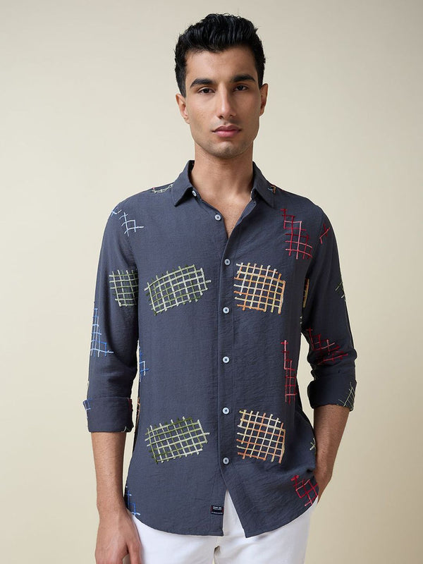 Thomas Scott Men Embroidered Regular Fit Casual Shirt