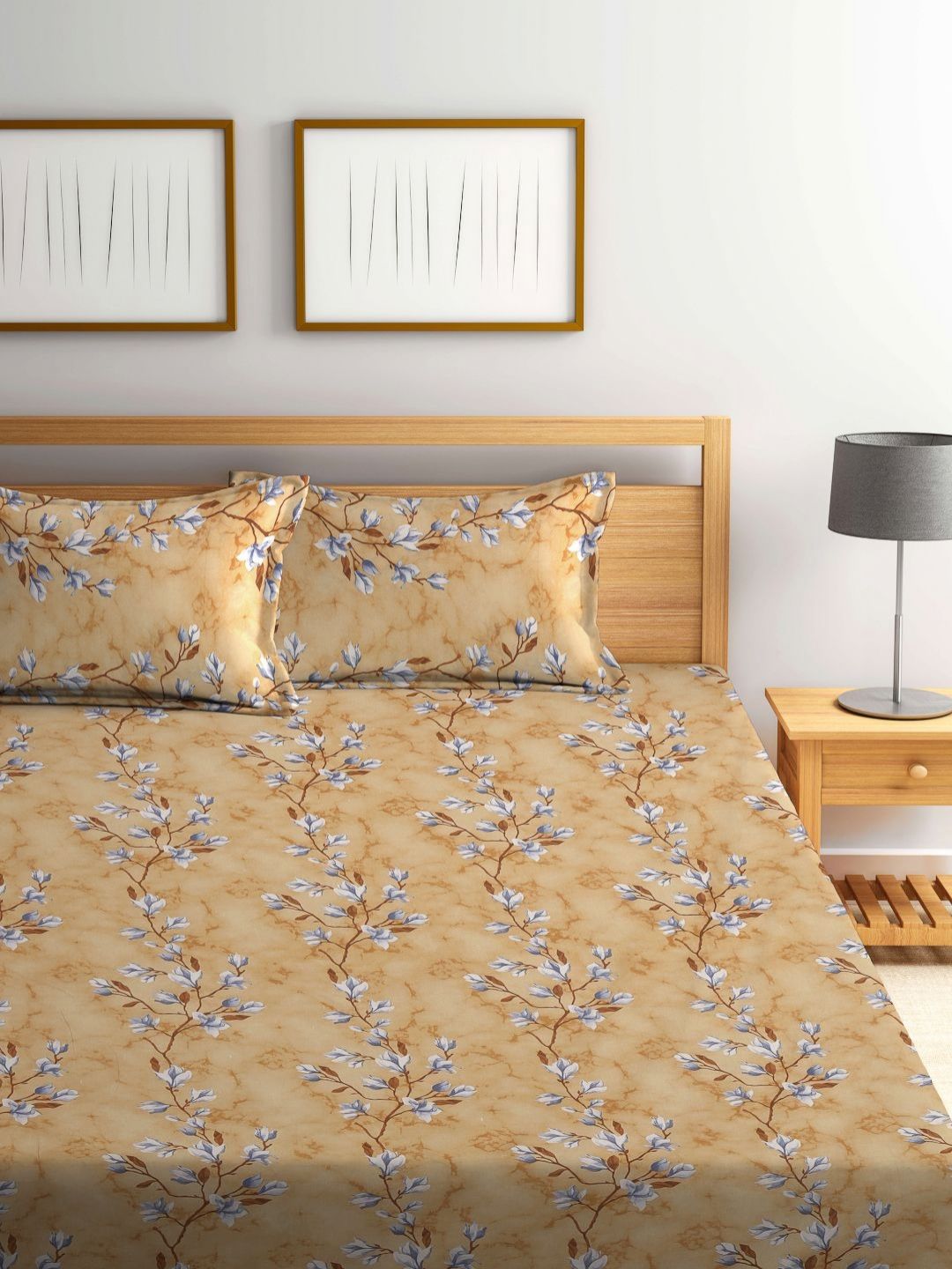 Myntra Elegant Homes Coklat Bunga Kapas Tulen 400TC Dilengkapi Cadar King & 2 Sarung Bantal