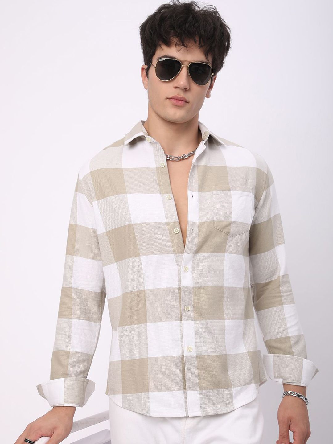 VASTRADO Men Classic Slim Fit Opaque Checked Casual Shirt