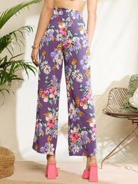 Berrylush Women Floral Printed Relaxed Loose Fit High-Rise Pleated Trousers