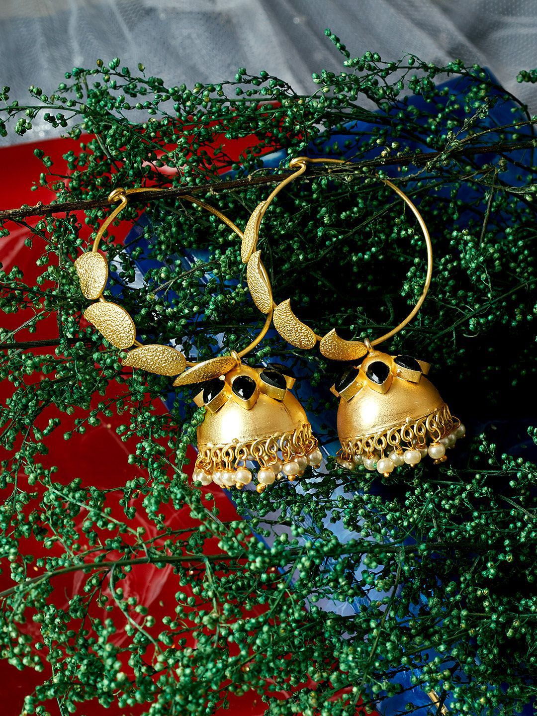 Anouk Gold-Plated Stone Studded & Beaded Dome Shaped Jhumkas