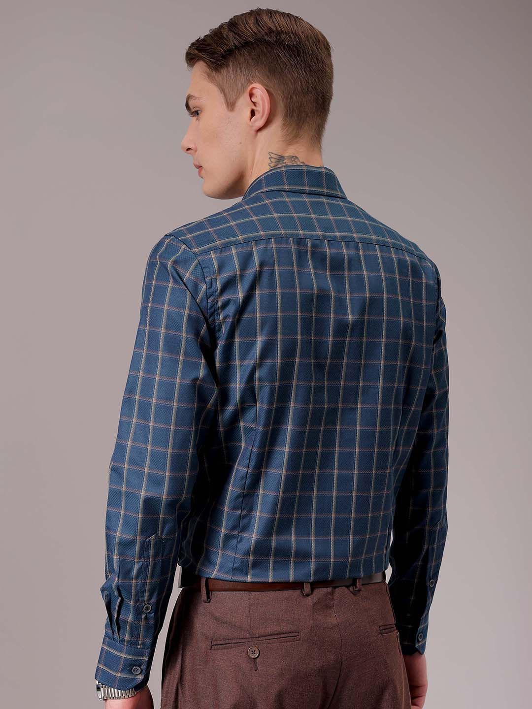 The Indian Garage Co. X Luxe Men Spread Collar Micro Checked Slim Fit Formal Shirt
