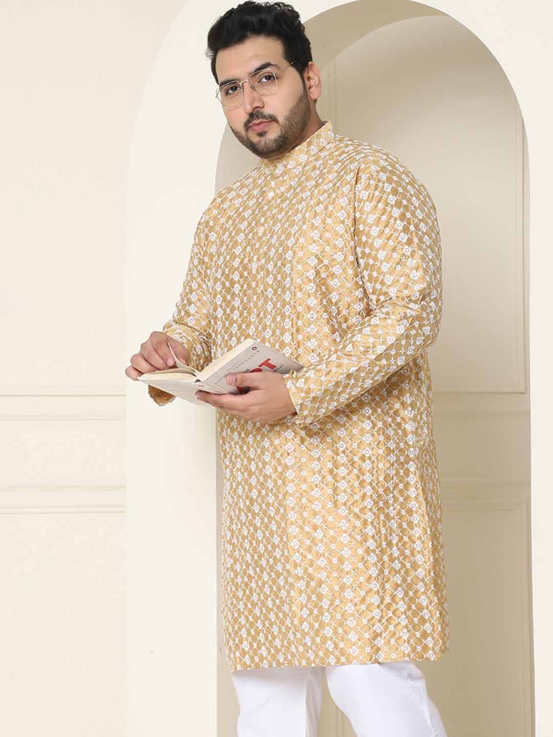 SOJANYA PLUS Motif Etnik Bersulam Benang Kolar Jalinan Kerja Kurta Lurus