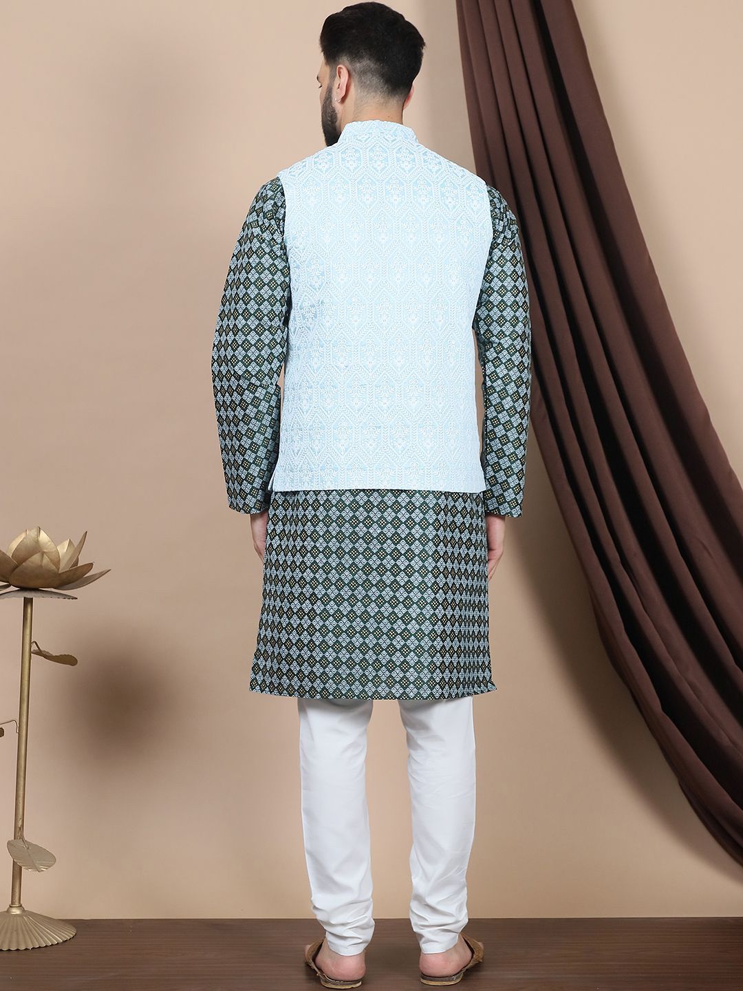 Anouk Green Ethnic Motifs Printed Straight Kurta with Churidar