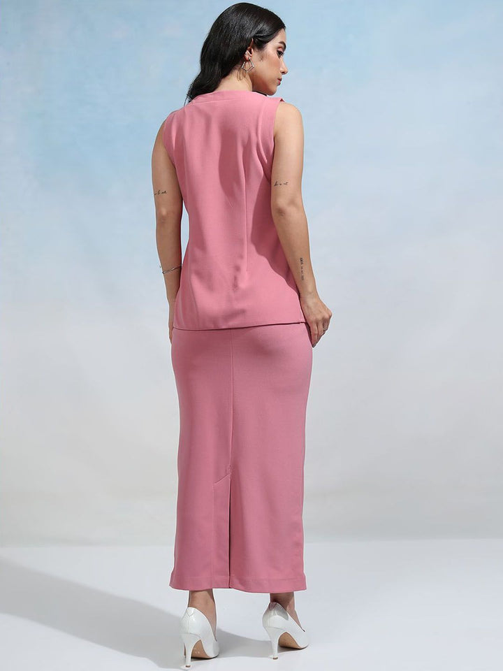 Tokyo Talkies Round Neck Sleeveless Blazer With Skirt