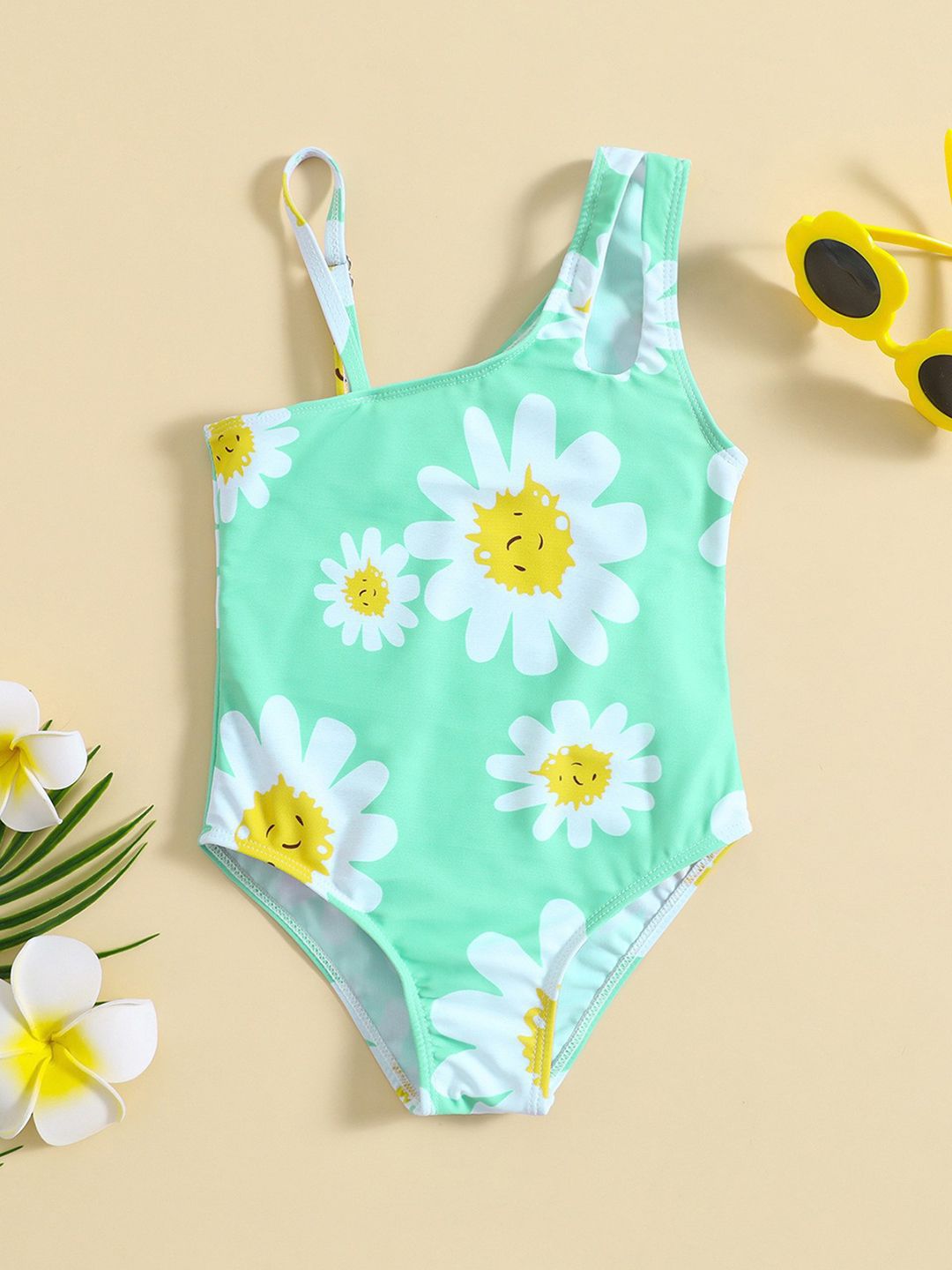 YK Girls Printed One Shoulder Swimwear Bodysuit