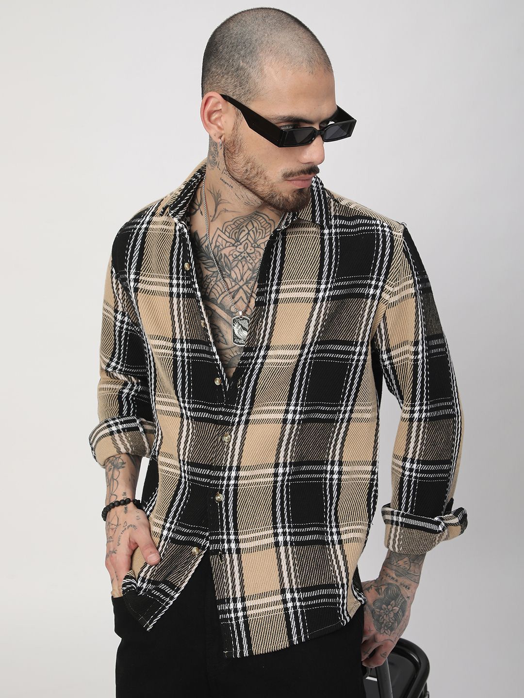 VASTRADO Men Classic Fit Spread Collar Tartan Checked Cotton Casual Shirt