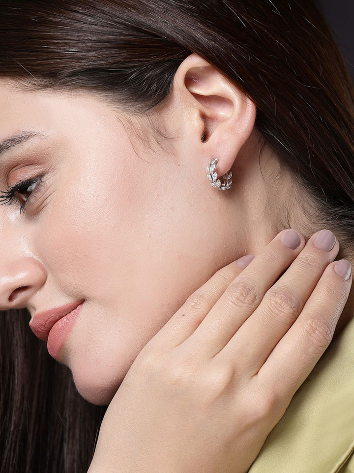 PANASH 925 Sterling Silver Rhodium-Plated CZ-Studded Hoop Earrings