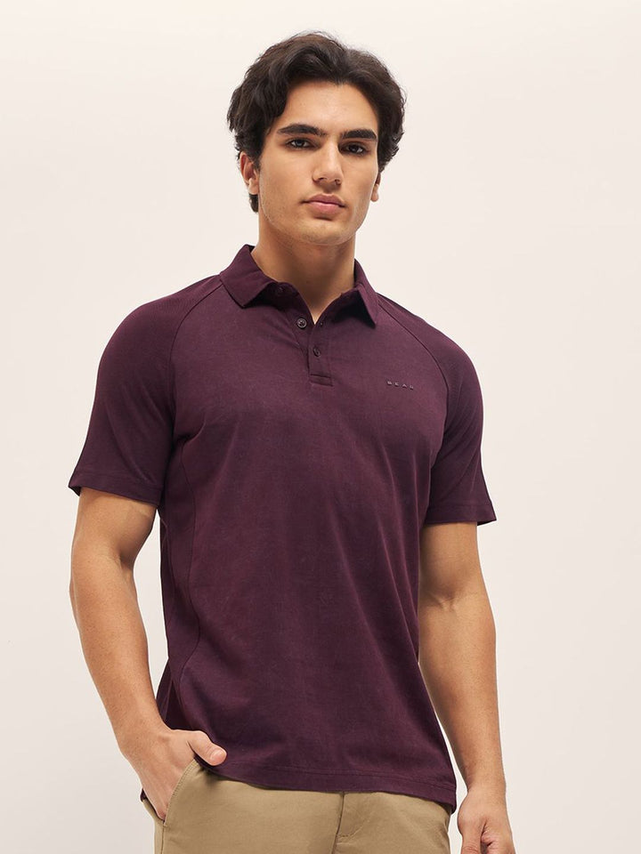 THE BEAR HOUSE Men Solid Polo Collar Cotton Slim Fit T-shirt