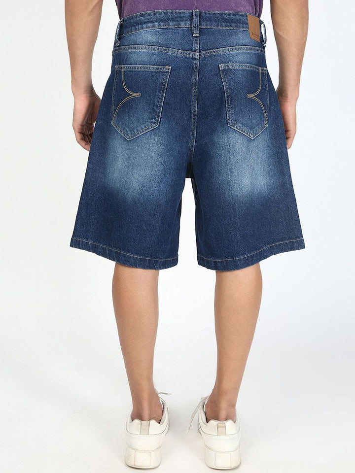 Bene Kleed Men Baggy Fit Paint Splatter Distressed Denim Shorts