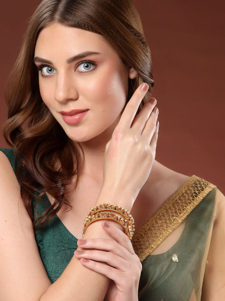 PANASH Set Of 2 24 CT Gold Plated Handcrafted Antique Bangles