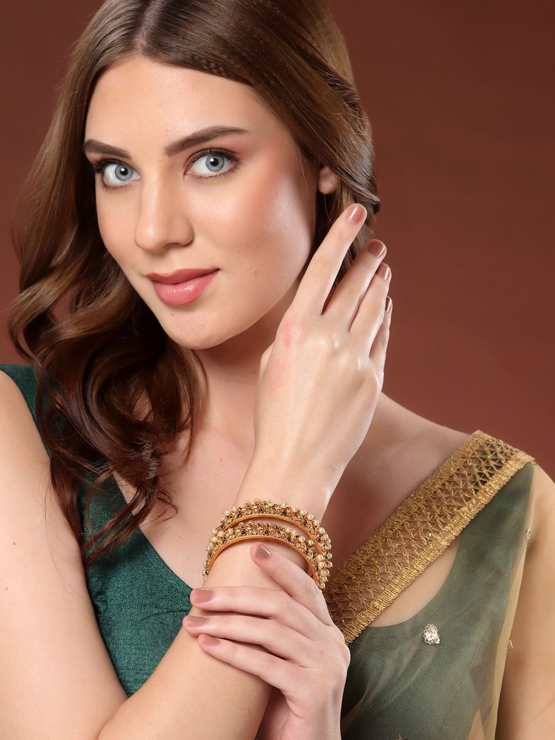 PANASH Set Of 2 24 CT Gold Plated Handcrafted Antique Bangles
