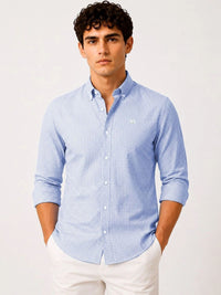 ADRO Men Sky Blue & White Mini Checked Regular Fit Casual Cotton Shirt