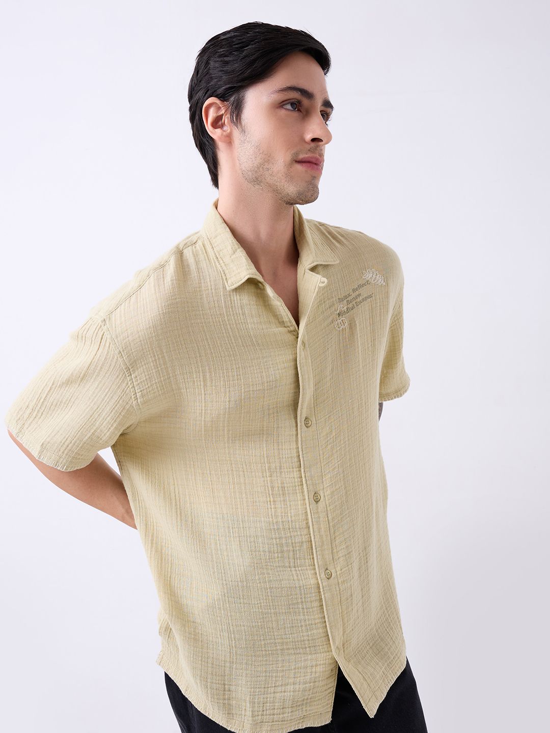 SPYKAR Men Relaxed Fit Cuban Collar Textured Cotton Casual Shirt