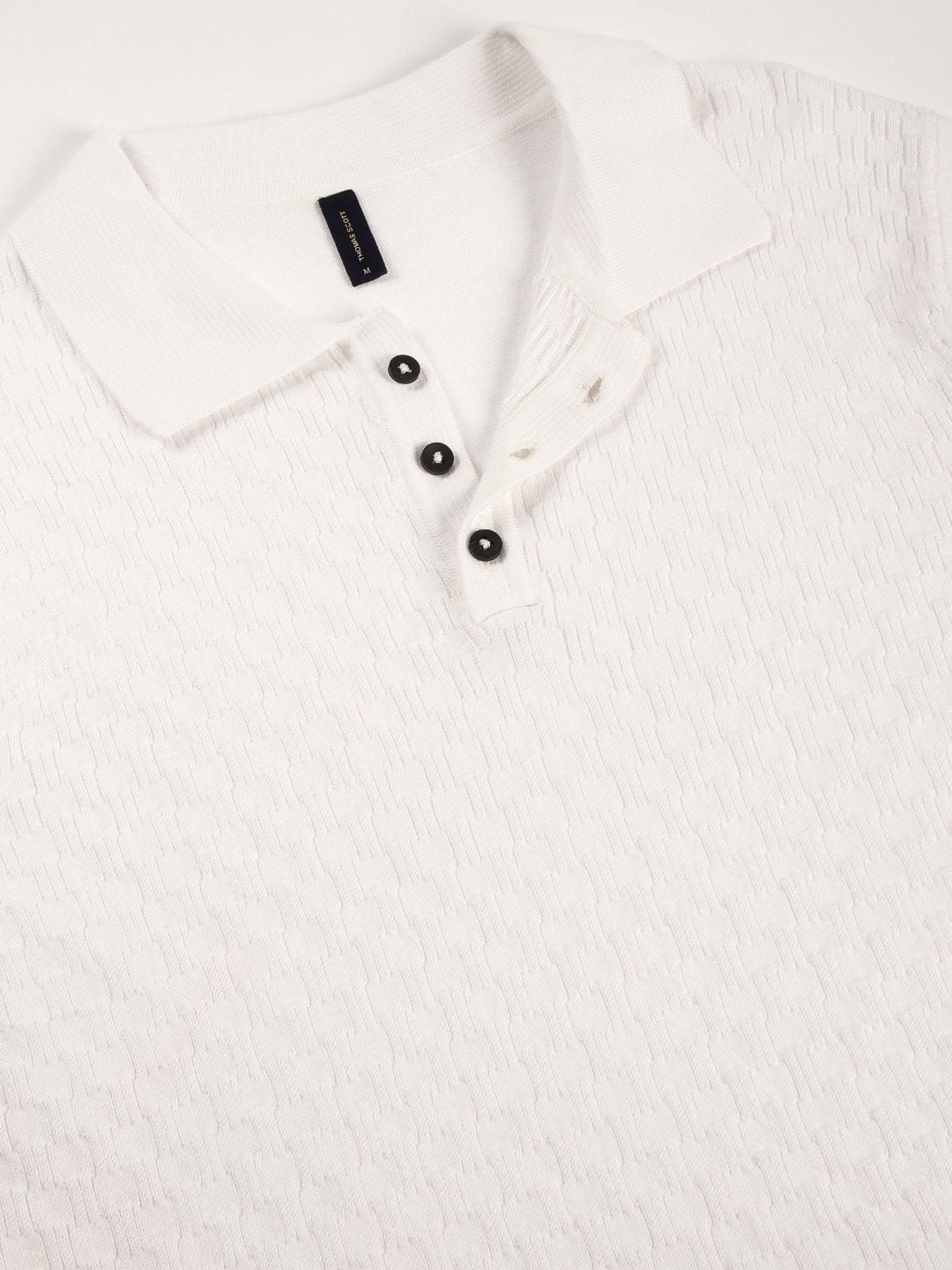 Thomas Scott Men Bio Finish Self Design Polo Collar Pure Cotton T-shirt
