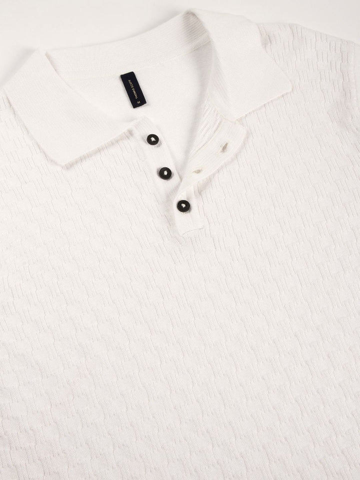 Thomas Scott Men Bio Finish Self Design Polo Collar Pure Cotton T-shirt
