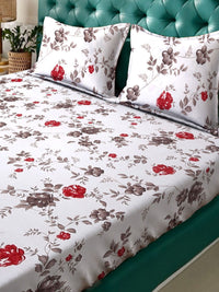 Myntra Elegant Homes White Floral Cotton 300 TC King Cadar Halus dengan 2 Sarung Bantal-98 x 89 inci