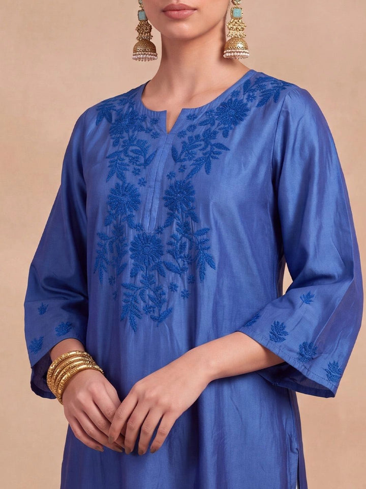 House of Chikankari Women Embroidered Thread Work Chanderi Silk Kurta