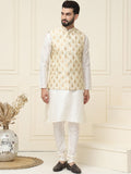SOJANYA Mandarin Collar Silk Cotton Straight Kurta with Churidar & Nehru jacket