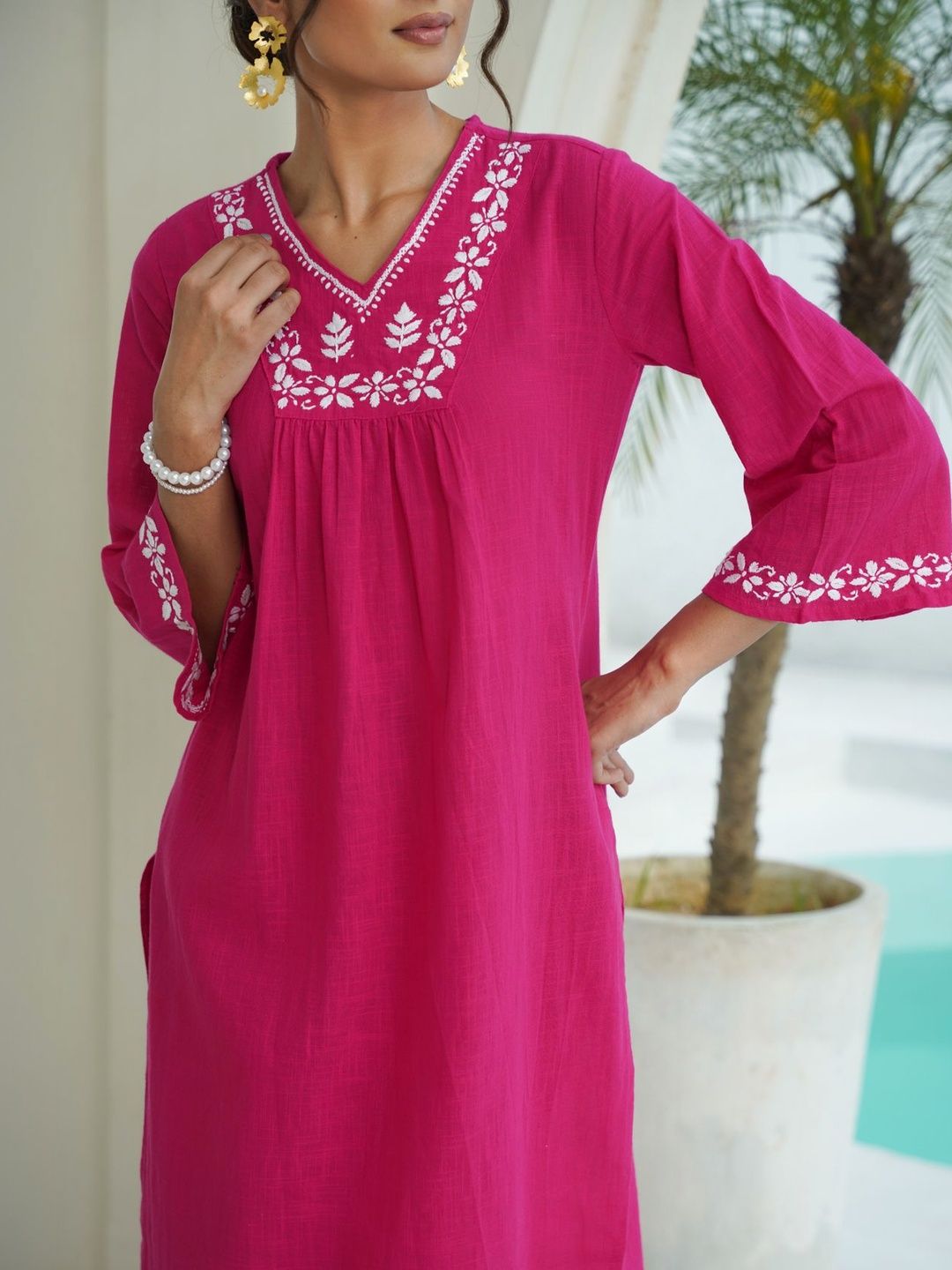 House of Chikankari Women 2 Pieces Regular Pure Cotton Kurta with Trousers Set