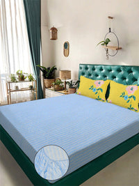 Myntra Elegant Homes Blue & Yellow 300 TC King Bedsheet with 2 Pillow Covers