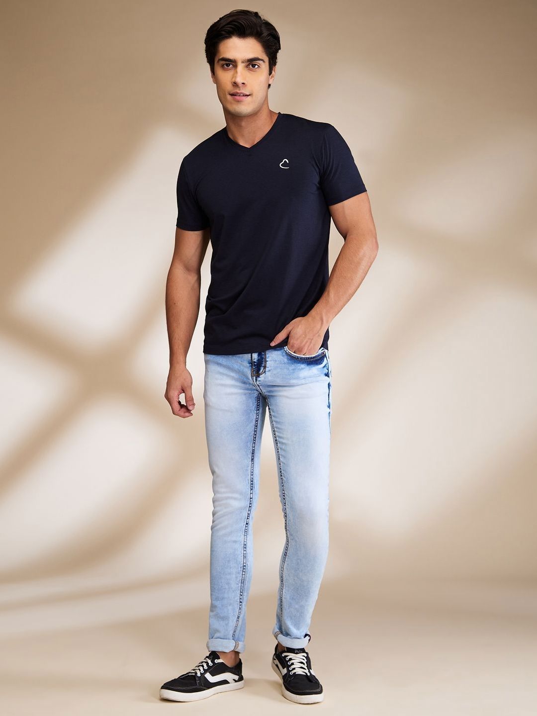 Being Human Men Solid V-Neck Cotton Slim Fit T-shirt