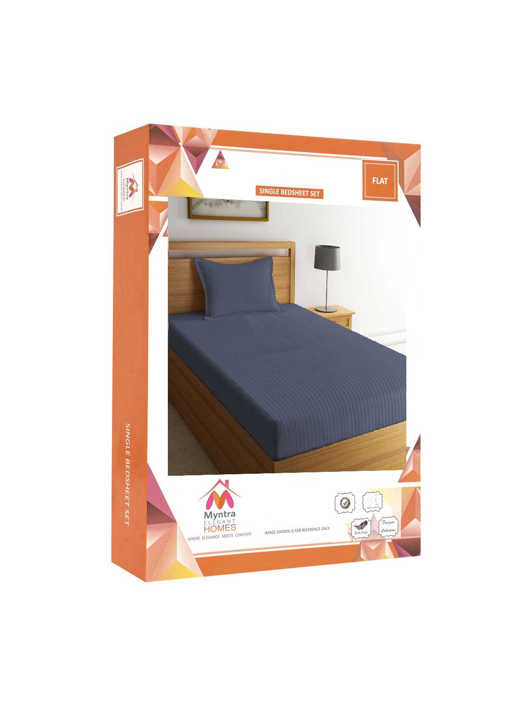 Myntra Elegant Homes Berjalur Kelabu Set Cadar Bujang 300 TC 2.25 m x 1.5 m
