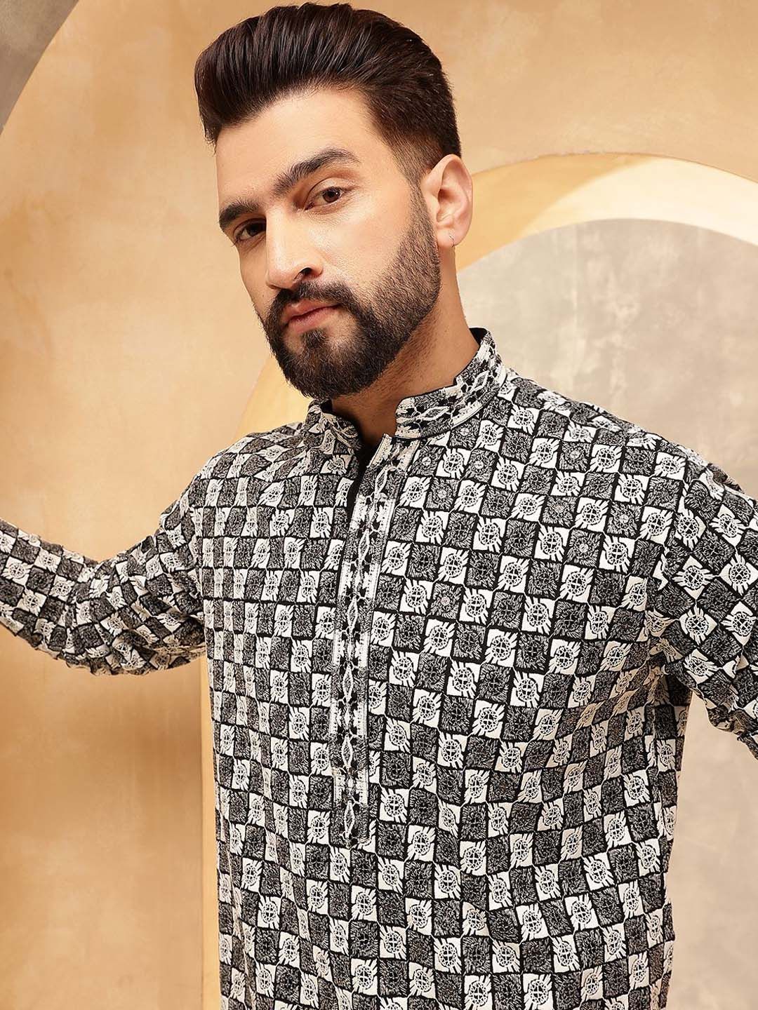 SOJANYA Lelaki Sulam Benang Kerja Kurta