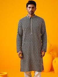 SOJANYA Benang Kolar Mandarin Bersulam Geometrik Bekerja Kurta Lurus